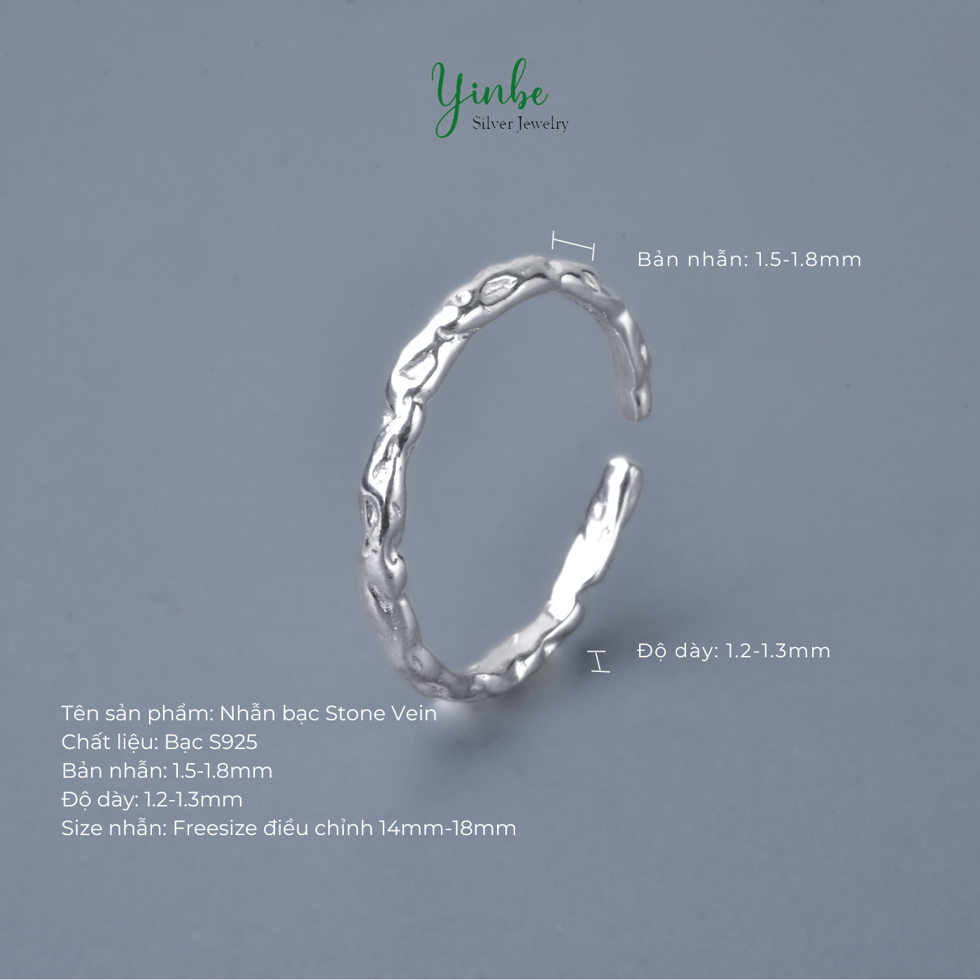  Nhẫn Bạc S925 Stone Vein Yinbe Silver 