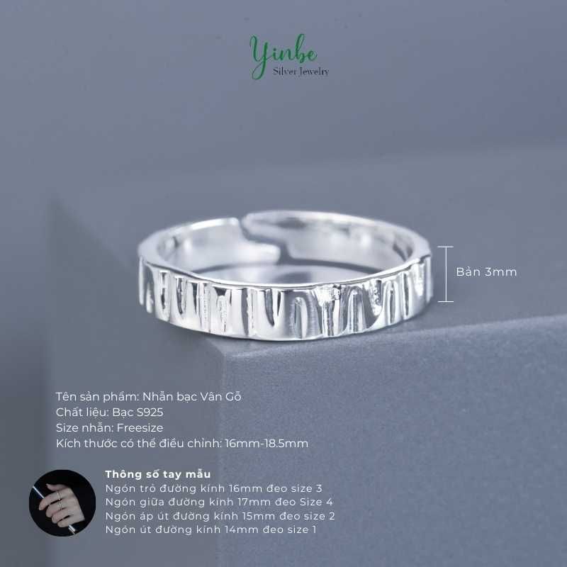 Nhẫn Bạc S925 Vân Gỗ Yinbe Silver 