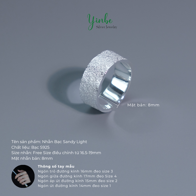  Nhẫn Bạc S925 Sandy Light Bản To Yinbe Silver 