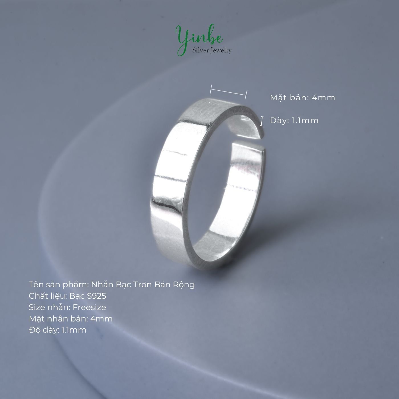  Nhẫn Bạc S925 trơn bản rộng Yinbe Silver 