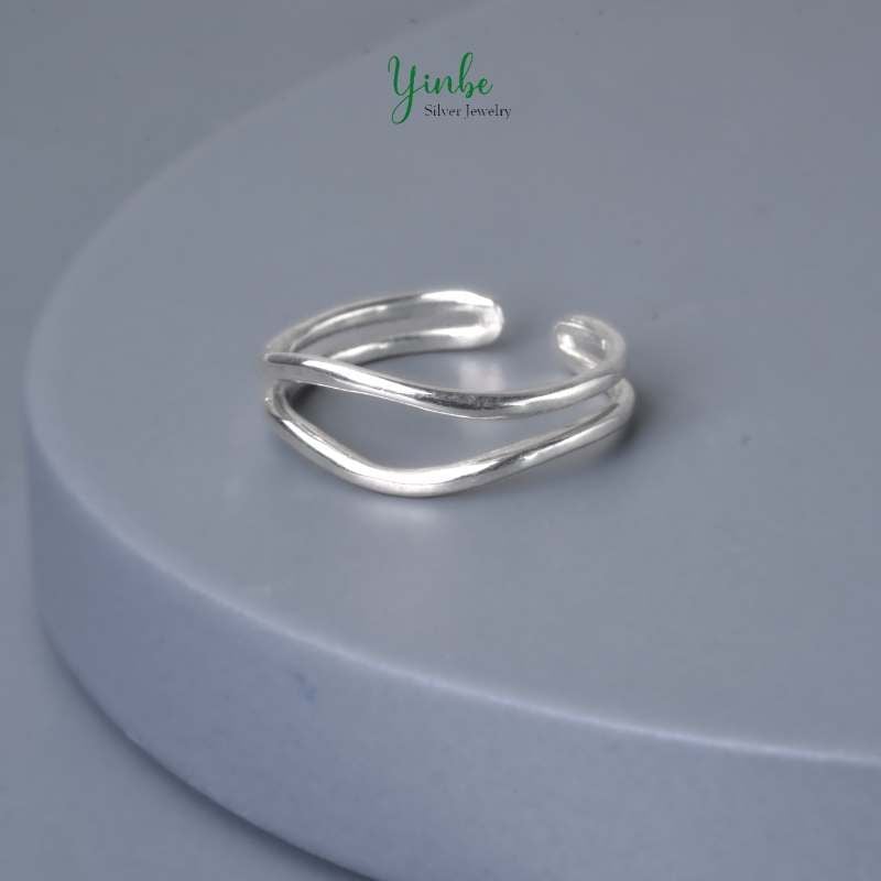 Nhẫn Bạc S925 Uốn Sóng Đôi Yinbe Silver 