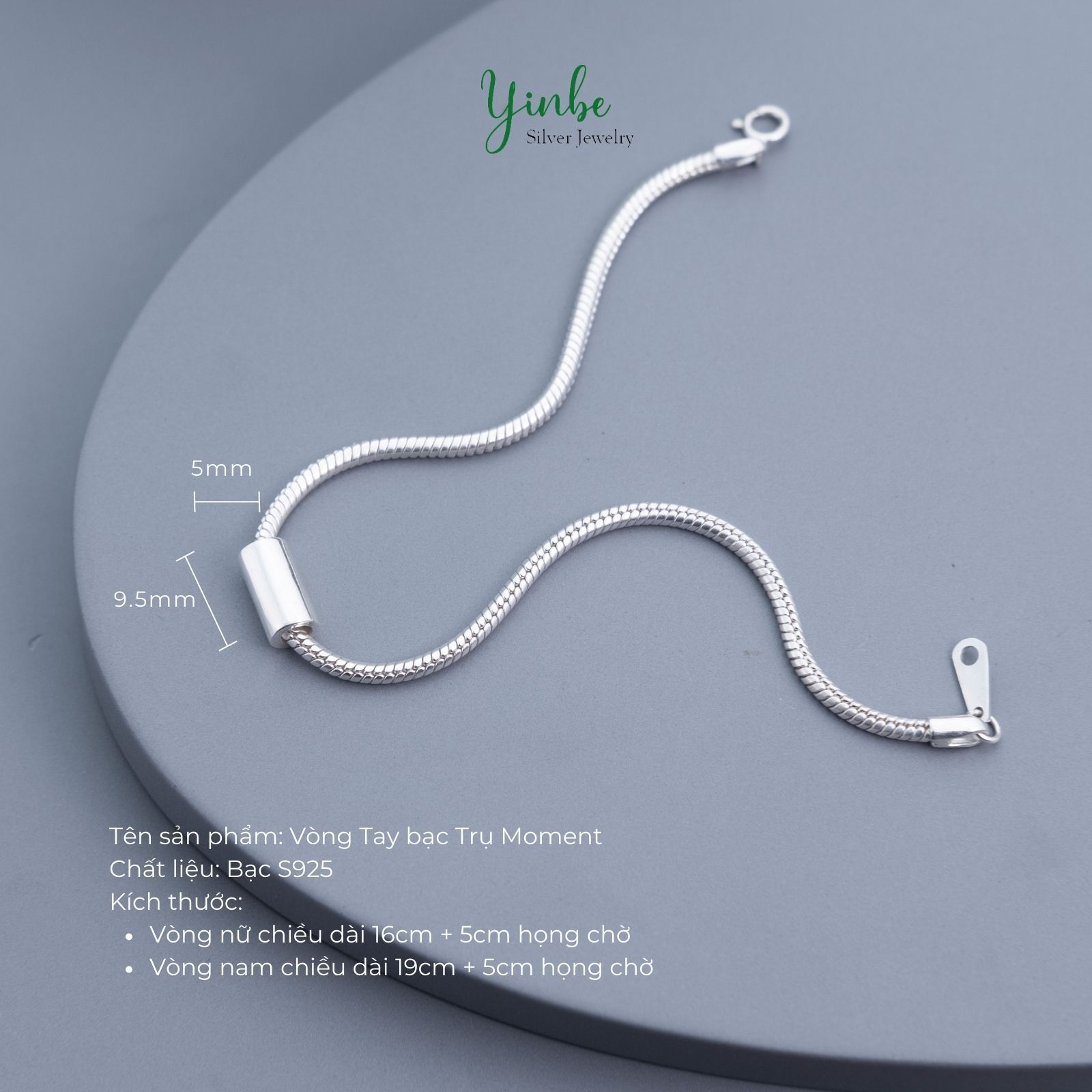 Vòng Tay Bạc Đôi Moment Yinbe Silver Thiêt Kế Hình Trụ Khắc Tên Theo Yêu Cầu 