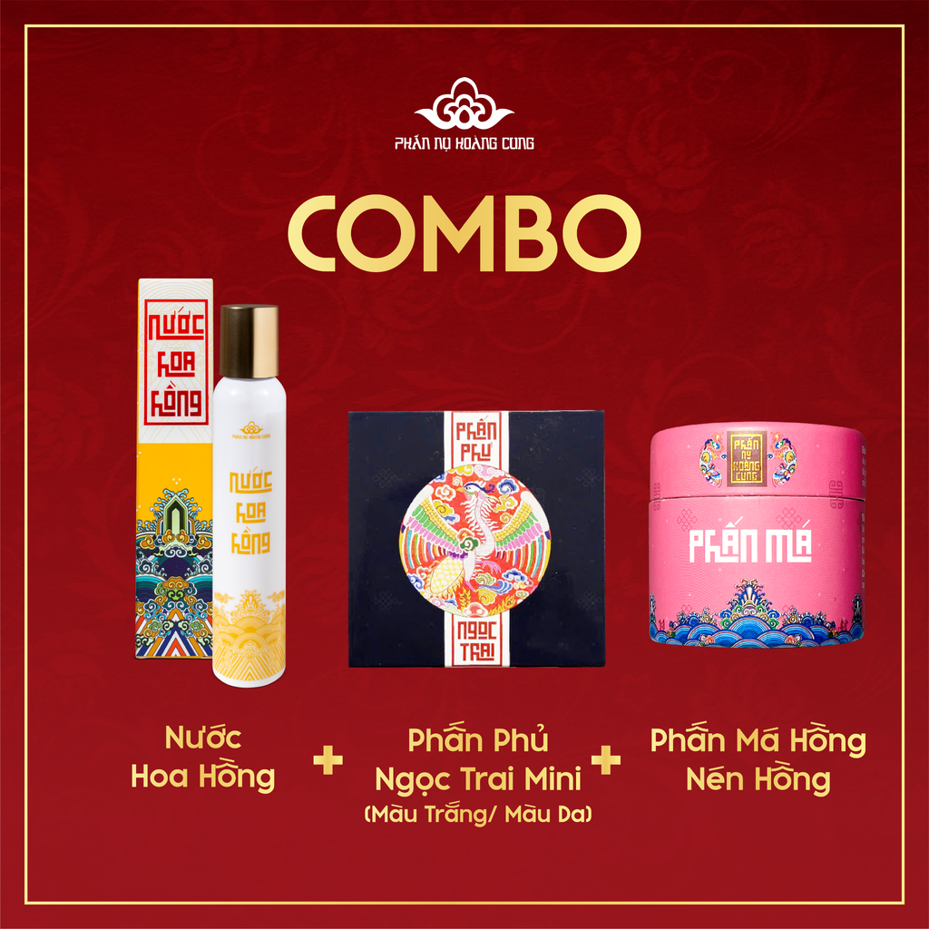 Combo Dưỡng Da & Trang Điểm Tự Nhiên – Nước Hoa Hồng + Phấn Phủ Ngọc Trai + Phấn Má Phấn Nụ Hoàng Cung