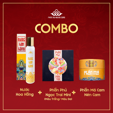 Combo Dưỡng Da & Trang Điểm Tự Nhiên – Nước Hoa Hồng + Phấn Phủ Ngọc Trai + Phấn Má Phấn Nụ Hoàng Cung