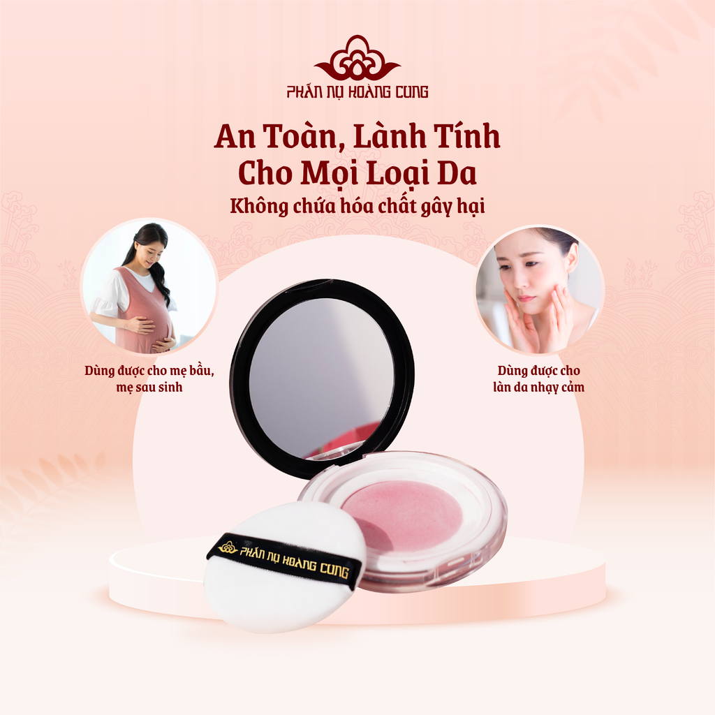 Phấn Má Hồng Dạng Bột, Kèm Bông Phấn & Gương Tiện Lợi 5g - Phấn Nụ Hoàng Cung
