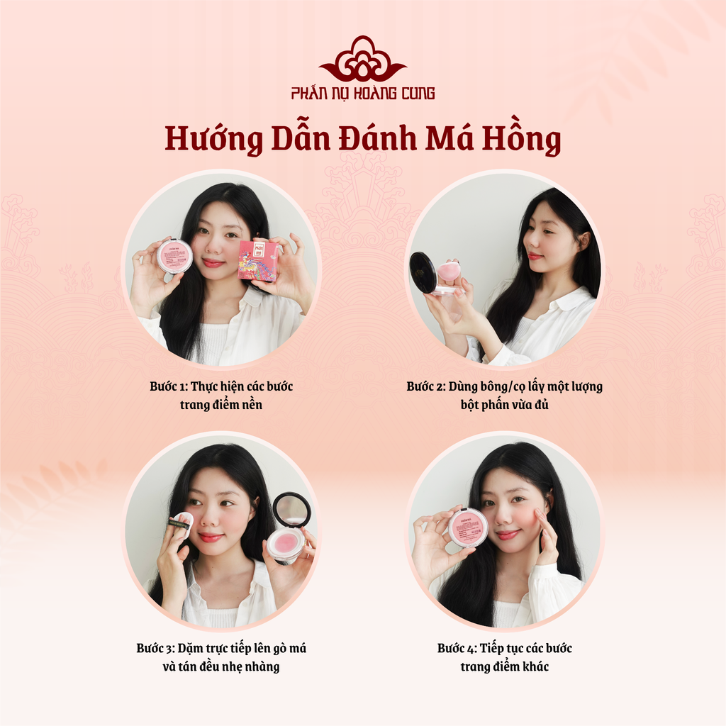 Phấn Má Hồng Dạng Bột, Kèm Bông Phấn & Gương Tiện Lợi 5g - Phấn Nụ Hoàng Cung