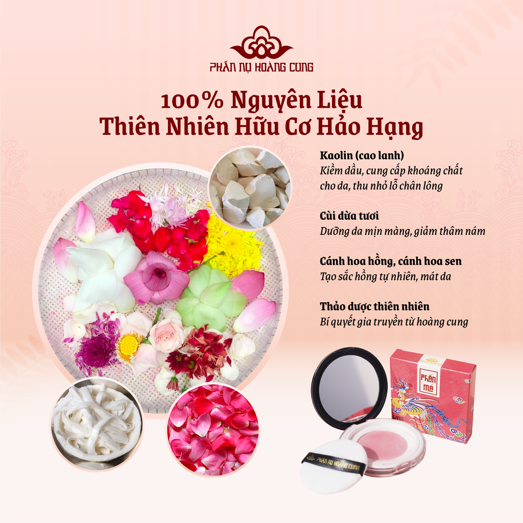 Phấn Má Hồng Dạng Bột, Kèm Bông Phấn & Gương Tiện Lợi 5g - Phấn Nụ Hoàng Cung