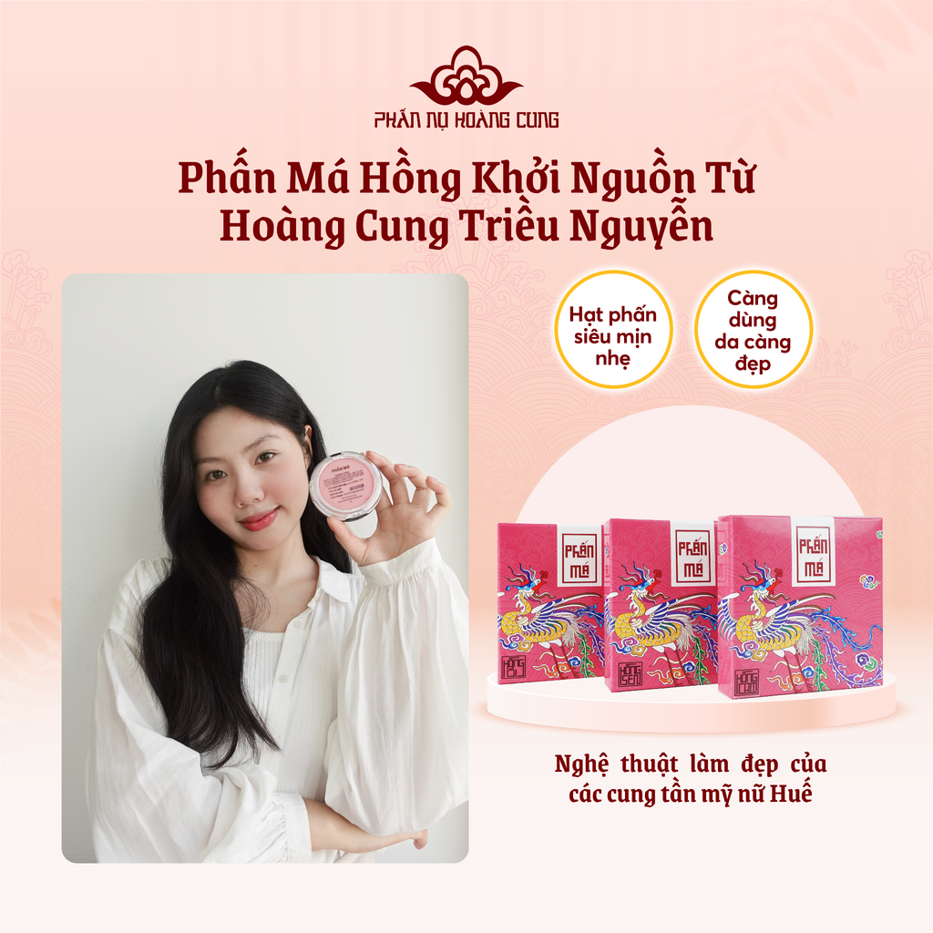 Phấn Má Hồng Dạng Bột, Kèm Bông Phấn & Gương Tiện Lợi 5g - Phấn Nụ Hoàng Cung
