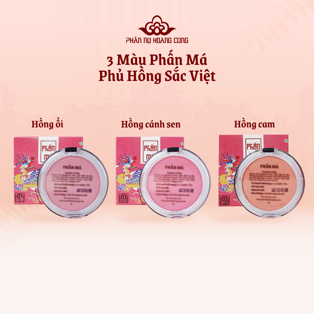 Phấn Má Hồng Dạng Bột, Kèm Bông Phấn & Gương Tiện Lợi 5g - Phấn Nụ Hoàng Cung