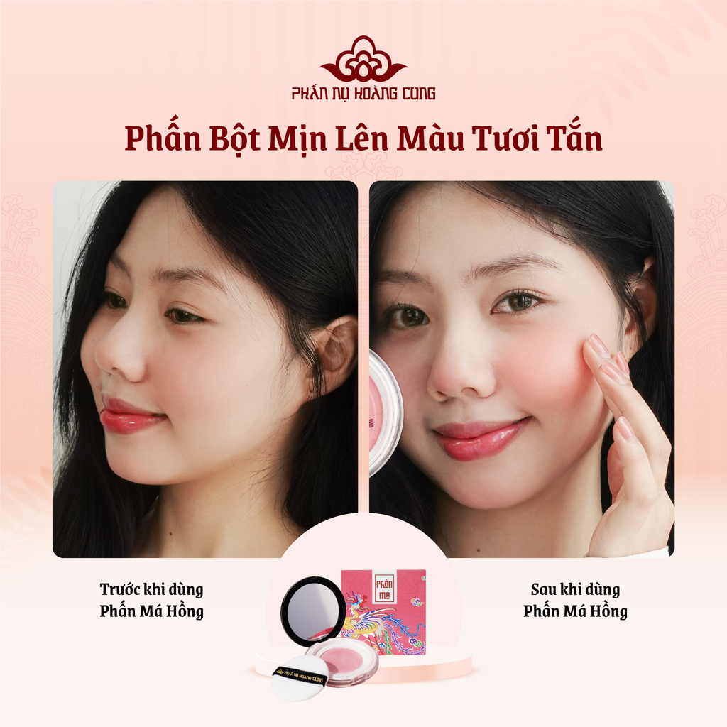 Phấn Má Hồng Dạng Bột, Kèm Bông Phấn & Gương Tiện Lợi 5g - Phấn Nụ Hoàng Cung