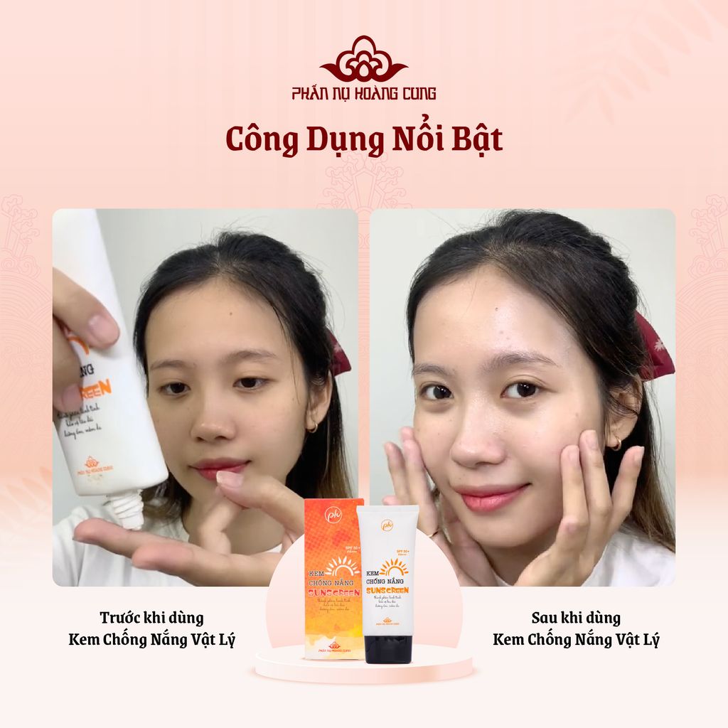 Kem Chống Nắng Vật Lý SPF50+ PA+++ Dưỡng Da Kiềm Dầu 60G - Phấn Nụ Hoàng Cung