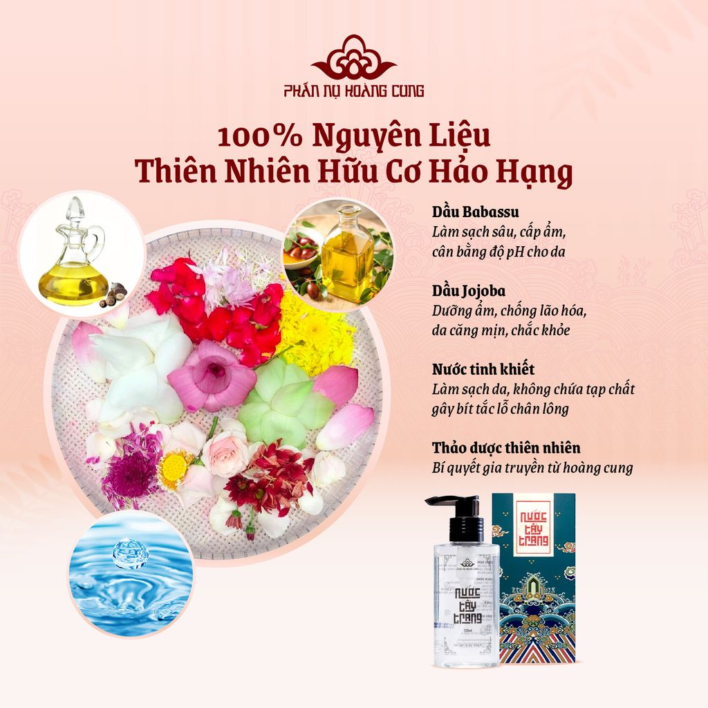 Nước Tẩy Trang Organic Sạch Sâu Dưỡng Ẩm Không Cồn 120ml - Phấn Nụ Hoàng Cung