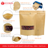  ETZ2N - 12x19cm - Túi Zipper giấy Kraft cửa sổ full - Nâu 