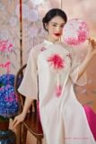  Áo dài đính hoa 3d mẫu đơn hồng quần hồng đậm MADDY HATE ROSE 