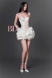  Váy trắng ngắn cúp ngực 2 dây đính đá tà phồng BANDAGE DRESS 