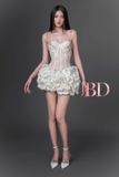  Váy trắng ngắn cúp ngực 2 dây đính đá tà phồng BANDAGE DRESS 
