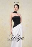  Váy đen trên tà trắng dài choàng cổ đen BY DI 