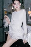  Váy trắng ngắn tay dài kết hợp lông tà bồng MAEL FEMME 