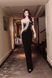  Váy đen dài đuôi cá cúp ngực đính đá BANDAGE DRESS 