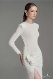  Váy trắng tay dài váy dài xẻ đùi đính hoa ARTI APPAREL 