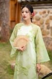  Áo dài xanh neon thêu quần xanh đậm EDINI 