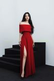  Váy đỏ bẹt vai khoét xẻ đùi LANE JT 