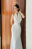  Váy trắng Bydi cổ V xẻ BYDI 