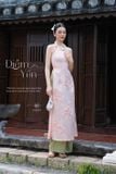  Áo dài cổ yếm hồng phấn quần xanh lá SAMMY 