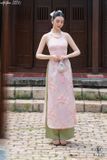  Áo dài cổ yếm hồng phấn quần xanh lá SAMMY 