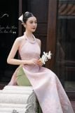 Áo dài cổ yếm hồng phấn quần xanh lá SAMMY 