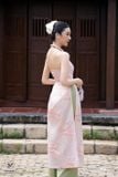  Áo dài cổ yếm hồng phấn quần xanh lá SAMMY 