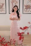 Áo dài hồng bling phủ vai quần hồng ELPIS 