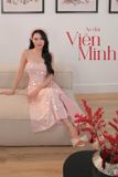  Áo dài hồng bling phủ vai quần hồng ELPIS 