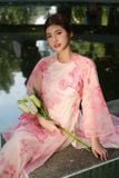  Áo dài hồng thêu quần hồng nhạt EDINI 
