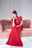  Áo dài đỏ tay phồng khoét eo LAM KHUE 