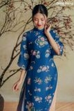  Áo dài xanh dương quần hồng DINGDANG 