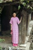  Áo dài tím tay lửng kèm quần hồng đậm DINGDANG 