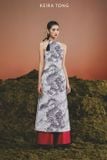  W - Áo dài trắng rồng đen cổ yếm quần đỏ KEIRA TONG 