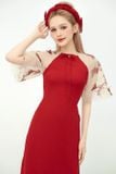  Áo dài đỏ quần đỏ tay thêu bướm AGUJA 