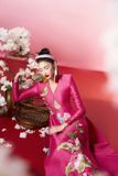  Áo dài Lylia hồng khoét bụng quần xanh LYLIA 