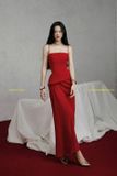  Váy đỏ dài 2 dây nhún eo LANE JT 
