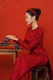  W - Áo dài đỏ gấm LALIN 