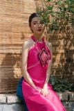  Áo dài cổ yếm hồng quần xanh dương SAMMY 