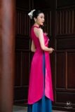  Áo dài cổ yếm hồng quần xanh dương SAMMY 