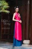  Áo dài cổ yếm hồng quần xanh dương SAMMY 