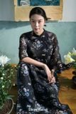  Áo dài đen tay lửng kèm quần xanh đậm DINGDANG 