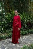  Áo dài đỏ tay dài quần lưng thun DAS LA VIE 