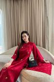  Áo dài đỏ tay lở đính 12 charm bông hồng CHAU PHAM 
