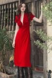  Áo dài đỏ xẻ ngực LONGNG 
