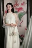  Áo dài kem tay vải voan trong suốt JOIE DES ROSE 